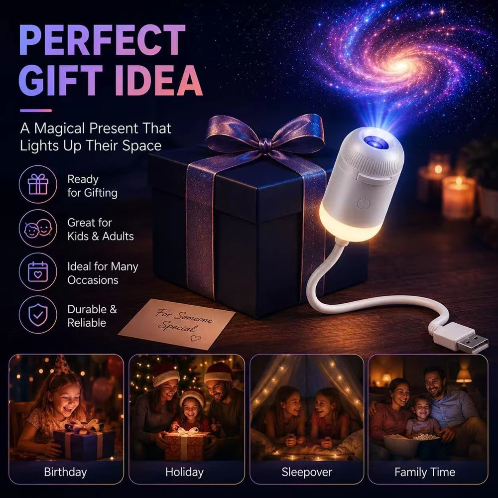 HD Holographic Night Light 2-In-1 Galaxy Star Design Projector with Eye Protection USB Powered for Bedroom Car Perfect Christmas