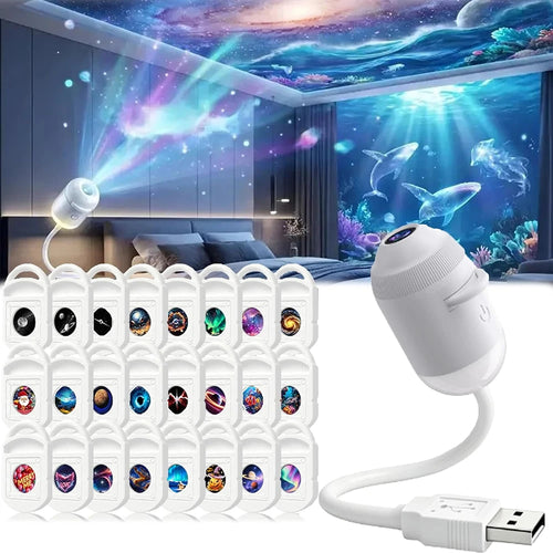 HD Holographic Night Light 2-In-1 Galaxy Star Design Projector with Eye Protection USB Powered for Bedroom Car Perfect Christmas